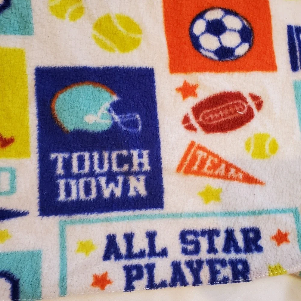Safety‎ 1st Baby Blanket Sport Football Soccer Ball Go Team White Blue Fleece